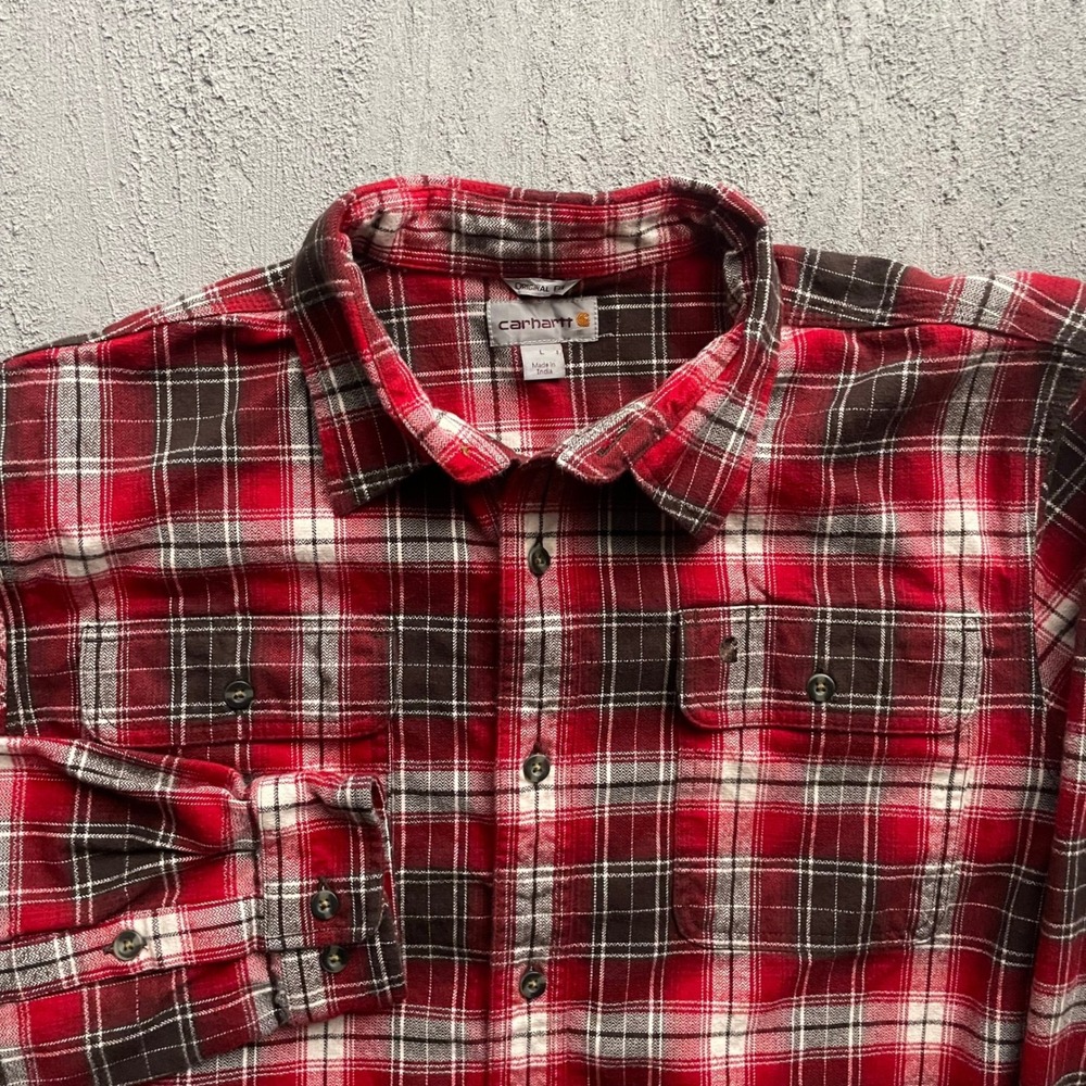 Carhartt Plaid Flannel Button Up Shirt Mens Large Red